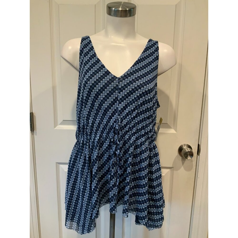Michael Kors Blue Polka Dot V-Neck Fit & Flare Tank Top W/ Tie, Size Large